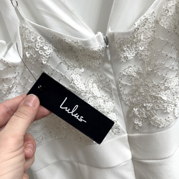 Lulu’s Memorable Occasion White Beaded Sequin Wide-Leg Jumpsuit - Women’s M - Picture 7 of 11